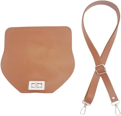 Aksesuar Suni Deri 21x19 cm Kapaklı ve Ayarlı Saplı Seti Taba Renk Gümüş Metalli