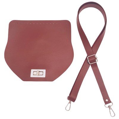 Aksesuar Suni Deri 21x19 cm Kapaklı ve Ayarlı Saplı Seti Bordo Renk Gümüş Metalli