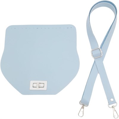 Aksesuar Suni Deri 21x19 cm Kapaklı ve Ayarlı Saplı Seti Bebe Mavi Renk Gümüş Metalli