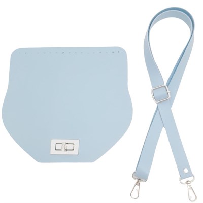 Aksesuar Suni Deri 21x19 cm Kapaklı ve Ayarlı Saplı Seti Bebe Mavi Renk Gümüş Metalli