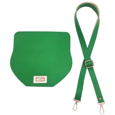 Aksesuar Suni Deri 21x19 cm Kapaklı ve Ayarlı Saplı Seti Yeşil Renk Gümüş Metalli