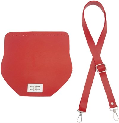 Aksesuar Suni Deri 21x19 cm Kapaklı ve Ayarlı Saplı Seti Kırmızı Renk Gümüş Metalli