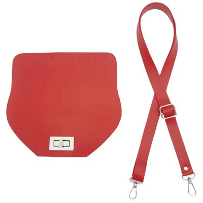 Aksesuar Suni Deri 21x19 cm Kapaklı ve Ayarlı Saplı Seti Kırmızı Renk Gümüş Metalli