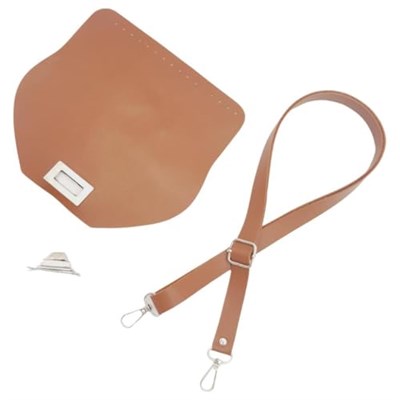 Aksesuar Suni Deri 21x19 cm Kapaklı ve Ayarlı Saplı Seti Taba Renk Gümüş Metalli