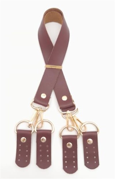 Aksesuar Suni Deri 55 Cm Misu Model Çift Sap Bordo Renk Light Gold Metal