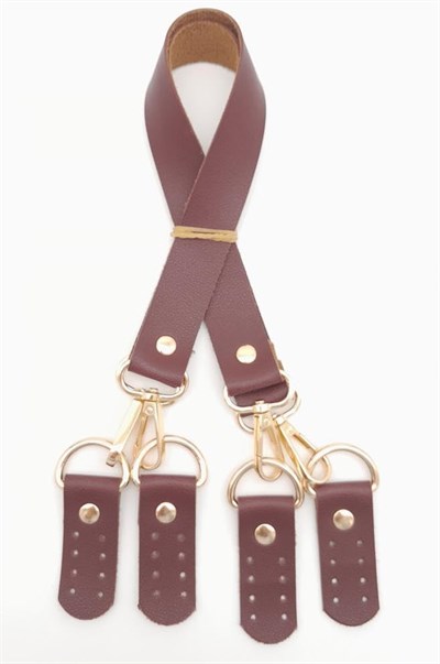 Aksesuar Suni Deri 55 Cm Misu Model Çift Sap Bordo Renk Light Gold Metal