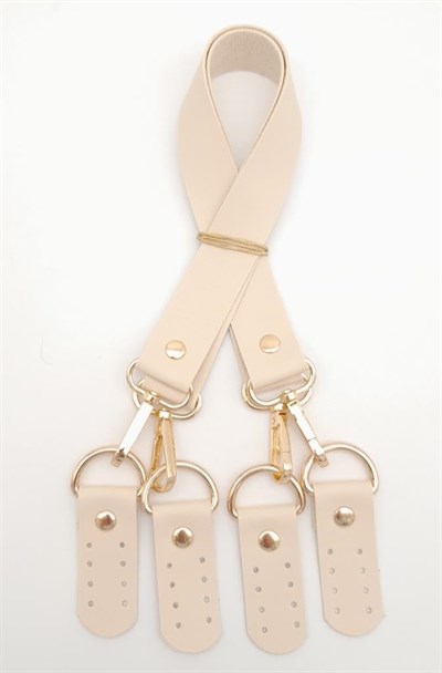 Aksesuar Suni Deri 55 Cm Misu Model Çift Sap Krem Renk Light Gold Metal