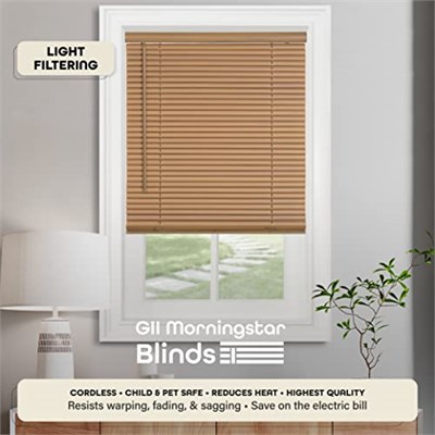 Akülü Işık Filtreleme Mini Kör - 90,7 cm Genişlik, 172 cm Uzunluk, 2,5 cm Çıta Boyutu - Ahşap Tonluk - Akülü GII Morningstar Yatay Pencere Panjurları Achim Home Decor tarafından