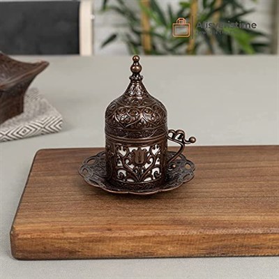 Alisveristime (1 Adet Türk Yunan Arap Kahvesi Espresso Fincanı Tabağı (Lale) (Antik Bakır)