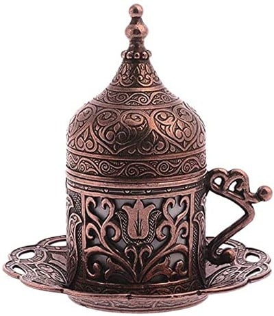 Alisveristime (1 Adet Türk Yunan Arap Kahvesi Espresso Fincanı Tabağı (Lale) (Antik Bakır)