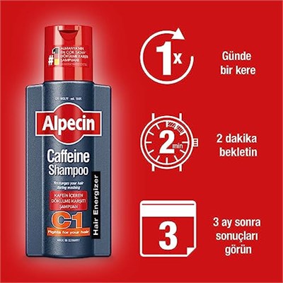 Alpecin Kafeinli Şampuan C1 250ml | Saç Dökülmesini önler ve azaltır | Erkekler için Doğal Saç uzatma Şampuanı | Güçlü Saçlar için Enerji verici | Erkekler için Saç Bakımı | Almanyada Üretilmiştir