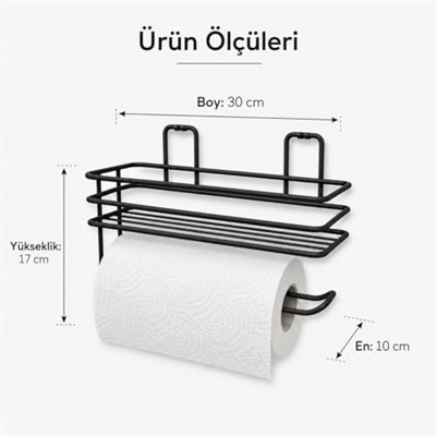 Alper Banyo Yapışkanlı Siyah Raflı Solo Havlu Askısı, Delmeden Montaj Banyo ve Mutfak Duvar Tipi Havluluk Organizer