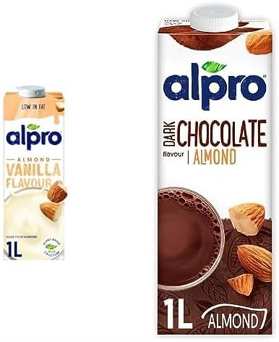 Alpro Badem Vanilya Bitki Bazlı İçecek 1L ve Alpro Badem Bitter Çikolata İçeceği 1L