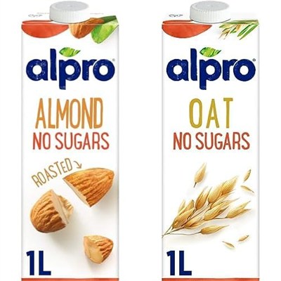 Alpro şekersiz bitkisel içecek seti (Badem ve yulaf, 2 x 1 L)