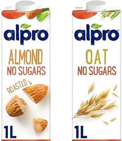 Alpro şekersiz bitkisel içecek seti (Badem ve yulaf, 2 x 1 L)