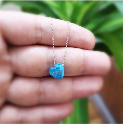 Altın Sepeti Gümüş Aqua Buzlu Kalp Taşlı Kolye