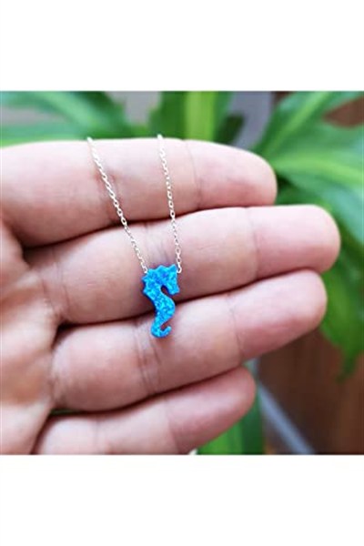 Altın Sepeti Gümüş Opal Taş Deniz Atı Kolye