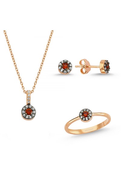 Altın Sepeti Kırmızı Beyaz Taşlı Mini Üçlü Set