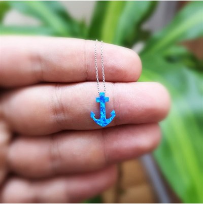 Altın Sepeti Opal Taşlı Gümüş Çapa Kolye