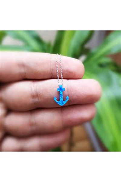 Altın Sepeti Opal Taşlı Gümüş Çapa Kolye