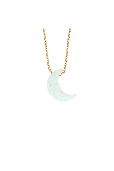 Altın Sepeti Rose Gold Beyaz Opal Ay Kolye