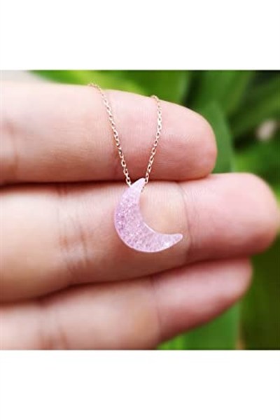 Altın Sepeti Rose Pembe Şeker Ay Taşlı Kolye