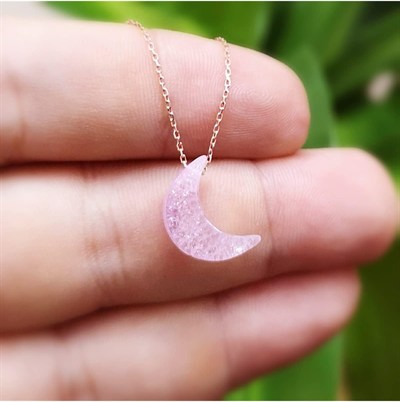 Altın Sepeti Rose Pembe Şeker Ay Taşlı Kolye