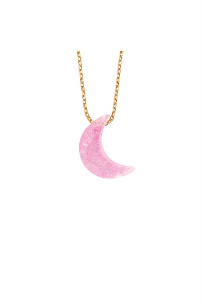 Altın Sepeti Rose Pembe Şeker Ay Taşlı Kolye