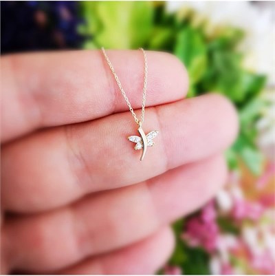 Altın Sepeti Taşlı Minimal Yusufçuk Kolye