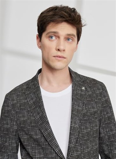 ALTINYILDIZ CLASSICS Erkek Haki Slim Fit Dar Kesim Mono Yaka Kazayağı Desenli Blazer Ceket
