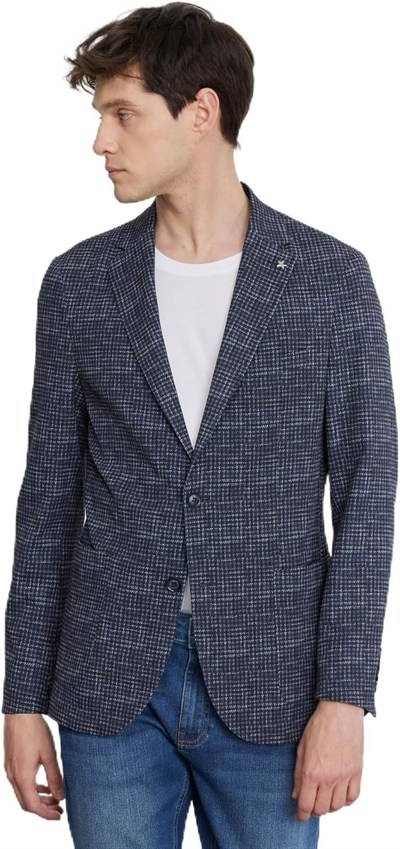 ALTINYILDIZ CLASSICS Erkek Lacivert Slim Fit Dar Kesim Mono Yaka Kazayağı Desenli Blazer Ceket, Lacivert, 46-6 Drop