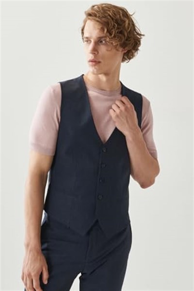 ALTINYILDIZ CLASSICS, Erkek Lacivert Slim Fit Dar Kesim Mono Yaka Düz Yelekli Klasik Takım Elbise, Lacivert, 46-6 Drop