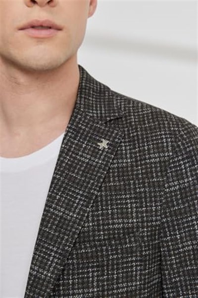 ALTINYILDIZ CLASSICS Slim Fit Dar Kesim Mono Yaka Kazayağı Desenli Ceket
