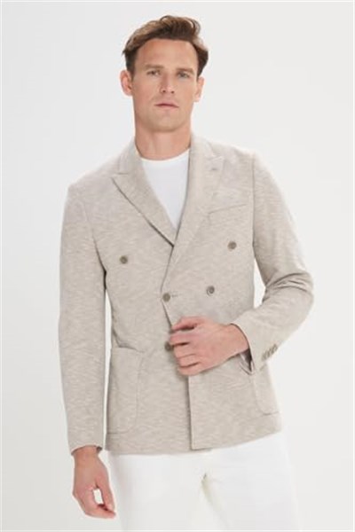 ALTINYILDIZ CLASSICS Slim Fit Dar Kesim Kırlangıç Yaka Pamuklu Desenli Blazer Ceket