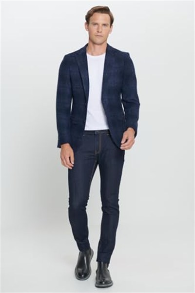 ALTINYILDIZ CLASSICS Slim Fit Dar Kesim Mono Yaka Yünlü Ceket, Renk Lacivert, Beden 50-6 Drop