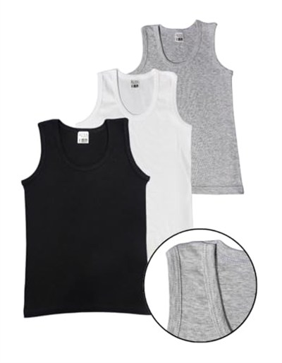 ALYA UNDERWEAR Erkek Çocuk, Pamuklu Ribana Kumaş Atlet, Oval Yaka 3lü Paket