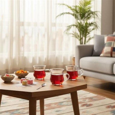 AmberHaus Borosilikat Cam Kupa Seti - 250 ml Kapasiteli - Şık ve Dayanıklı Tasarım - 3 Parça