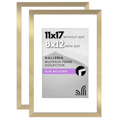 Americanflat 11x17 Resim Çerçevesi 2 inç Altın Seti - Mat veya 11x17 Çerçeve ile 8x12 Resim Çerçevesi olarak kullanın - Yatay veya Dikey Ekran için Pleksiglas Kapaklı Kolaj Resim Çerçeveleri