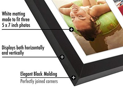 Americanflat 20 x 41 cm resim çerçevesi kolaj - Üç adet 13 x 18 cm fotoğrafı duvarınızda gösterin - ailenin birden fazla resmi için resim çerçevesi - kırılmaz camlı kompozit ahşap - siyah