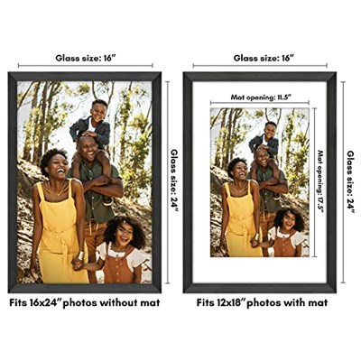 Americanflat Cilalı Pleksiglaslı 16x24 Poster Çerçevesi - Mat ile 12x18 Çerçeve veya 16x24 Mat Olmayan Çerçeve olarak kullanın - Hudson Koleksiyonu - Duvar Ekranı için Geniş Resim Çerçevesi - Siyah