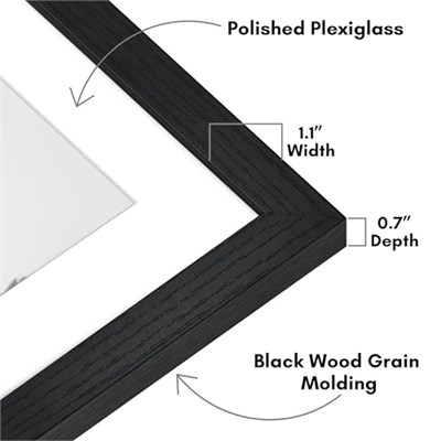 Americanflat Siyah 26x32 cm Resim Çerçevesi - 22x28 cm Mat ile veya 26x32 cm Çerçeve Mat Olmadan Kullanım - Hudson Koleksiyonu - Cilalı Pleksiglas Ahşap Fotoğraf Çerçevesi