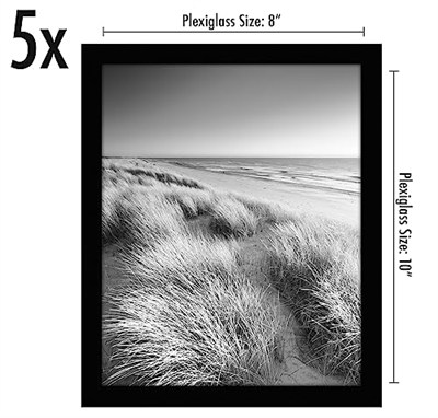 Americanflat Siyah 8x10 Resim Çerçevesi - 5li Fotoğraf Çerçevesi Seti - Parlak pleksiglaslı Duvar ve Masa Üstü için Yatay veya Dikey Ekran için Testere Dişi Asma Donanımı ve Şövale Dahil