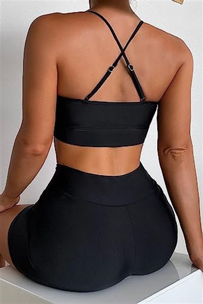Angelsin Deniz Şortlu Sırtı Çapraz Tankini Bikini Takım