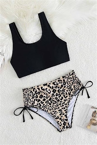 Angelsin Leopar Yanlardan Büzgü Ayarlama Detaylı Bikini Altı