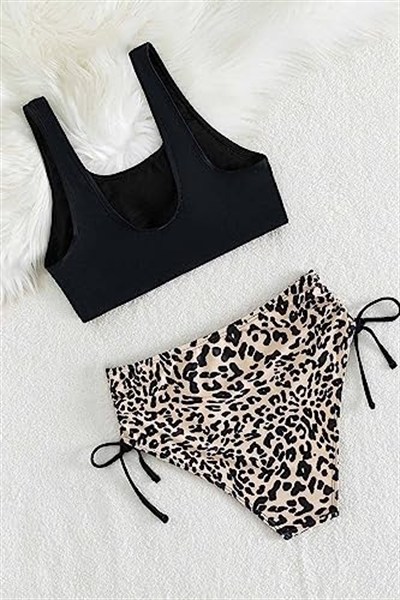 Angelsin Leopar Yanlardan Büzgü Ayarlama Detaylı Bikini Altı