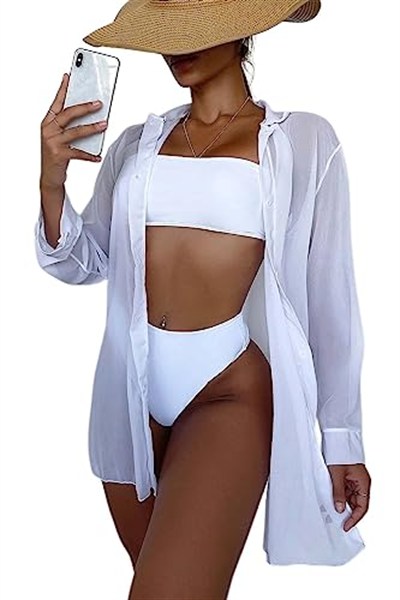 Angelsin Şifon Gömlek Plaj Elbisesi Pareo Kimono Kaftan