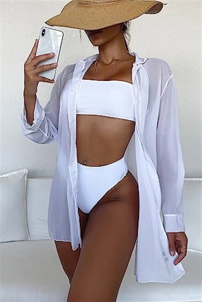 Angelsin Şifon Gömlek Plaj Elbisesi Pareo Kimono Kaftan