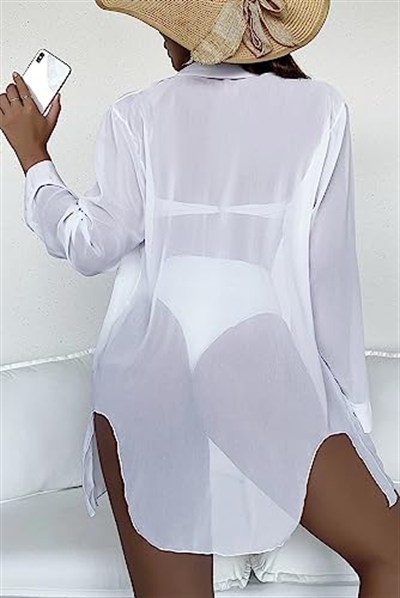 Angelsin Şifon Gömlek Plaj Elbisesi Pareo Kimono Kaftan