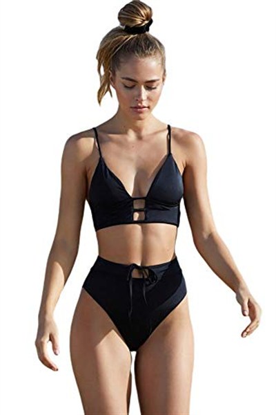 Angelsin Siyah Yüksel Bel Şık Bikini Takım