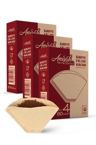 Anisah Coffee 3lü Filtre Kahve Kağıdı 4 Numara (3x80 Adet) | Kokusuz | Kimyasalsız | Doğa Dostu | Yırtılmaz